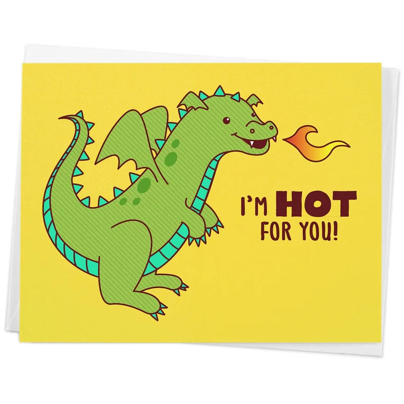 Green Dragon Yellow Love Card – Greeting Card in natural