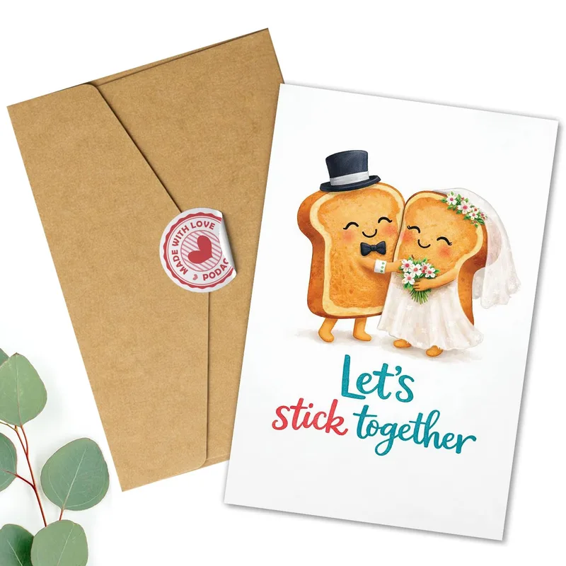 Toast Couple Wedding Card: Let's Stick Together Greeting