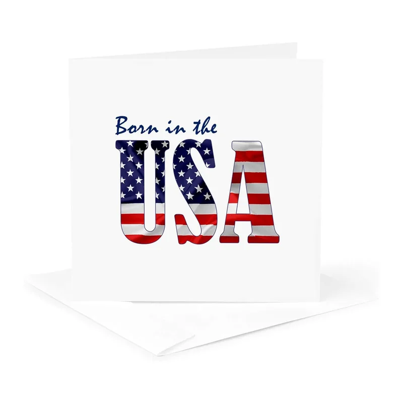 Flag Print USA Letters Card features Born