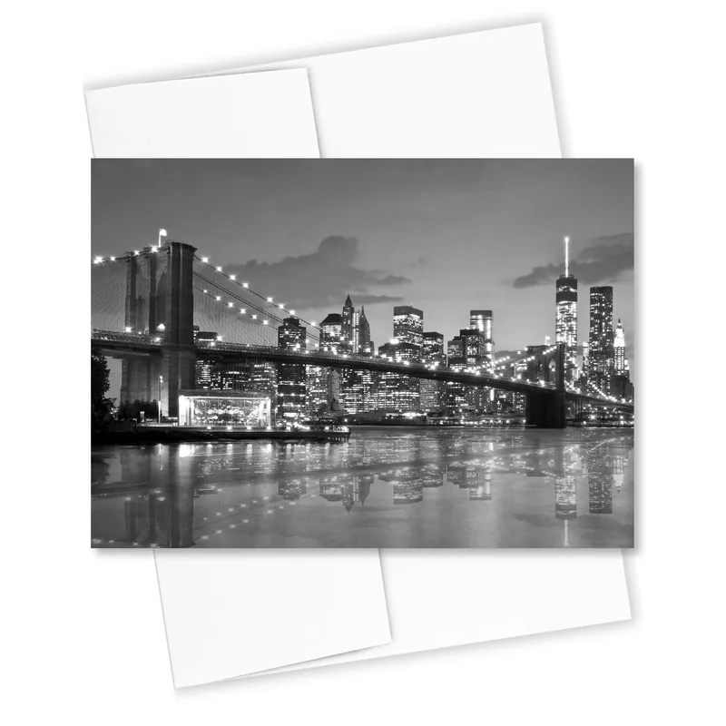 Black and White Bridge Card: NYC Skyline Greeting