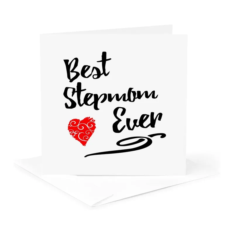 Black Script with Red Card: Best Stepmom Ever Typographic Design