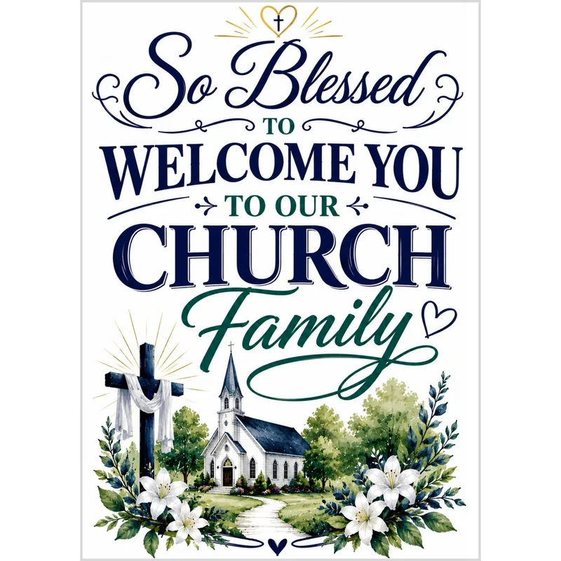 Church and Flowers Illustration Card: A Warm Welcome Design