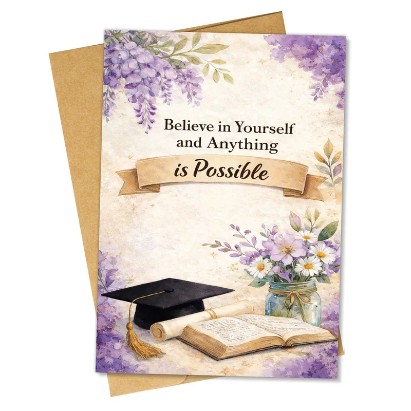 Cap Purple Florals Encouragement Card for Graduates