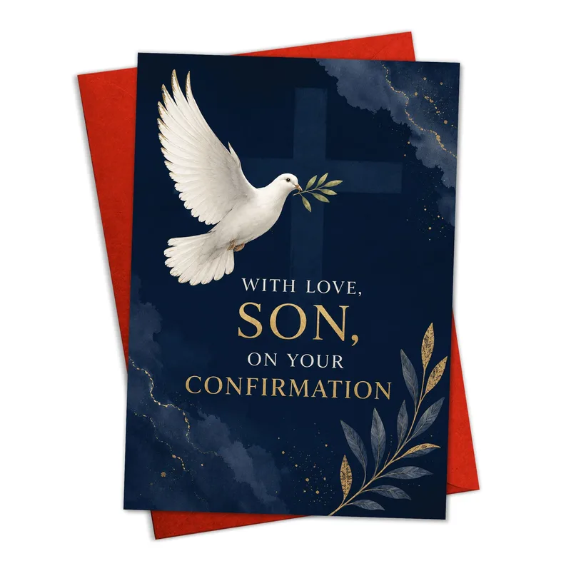 Navy Dove Confirmation Card: A Spiritual Blessing for Your Son