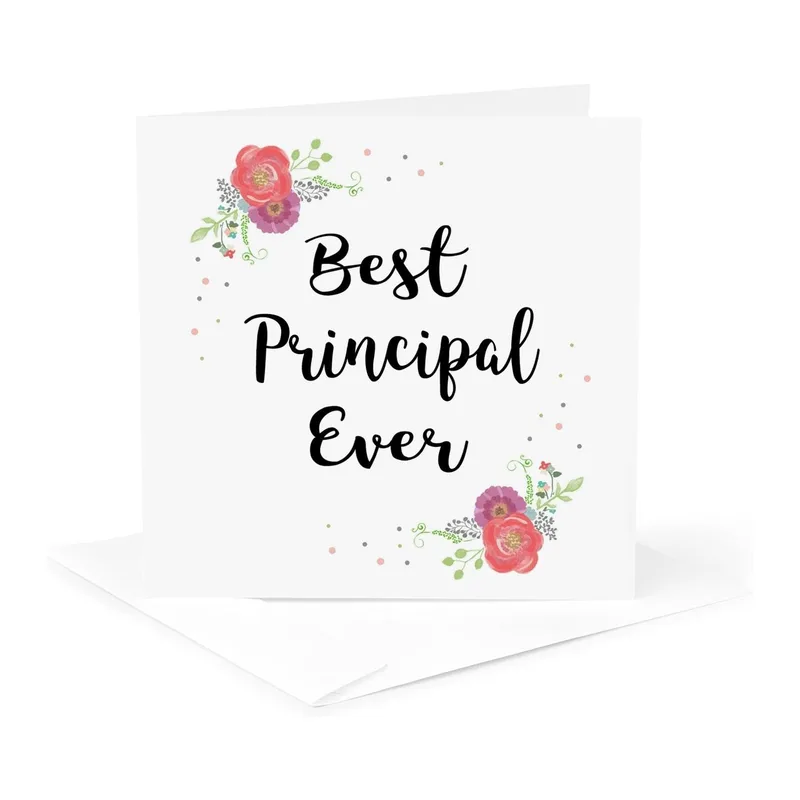 Script Card White Teacher Card: Best Principal Ever Floral Design