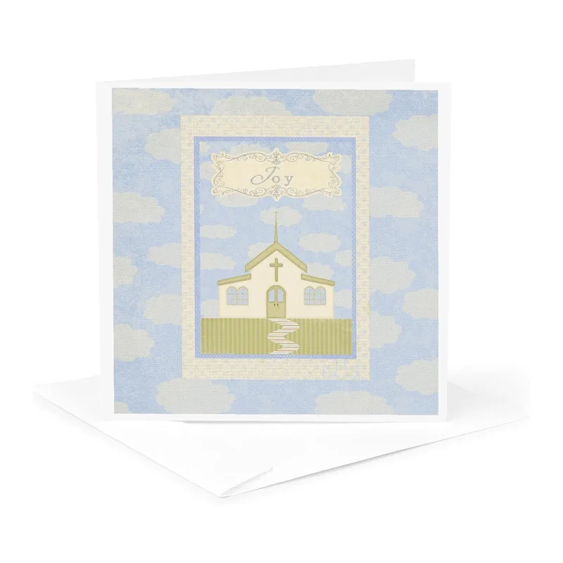 Pastel Church with Clouds Card