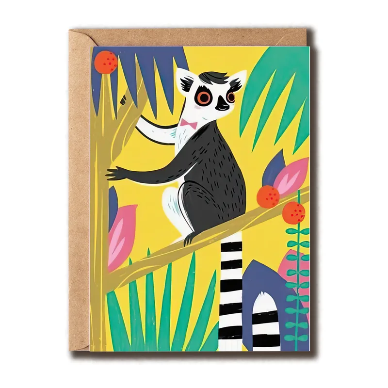 Lemur Colorful Tropical Art Card for a Funny Thank You