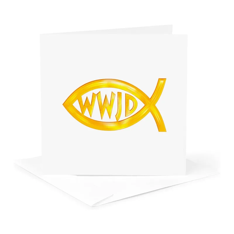 Gold Fish Symbol Card: WWJD Design for Faith and Humor