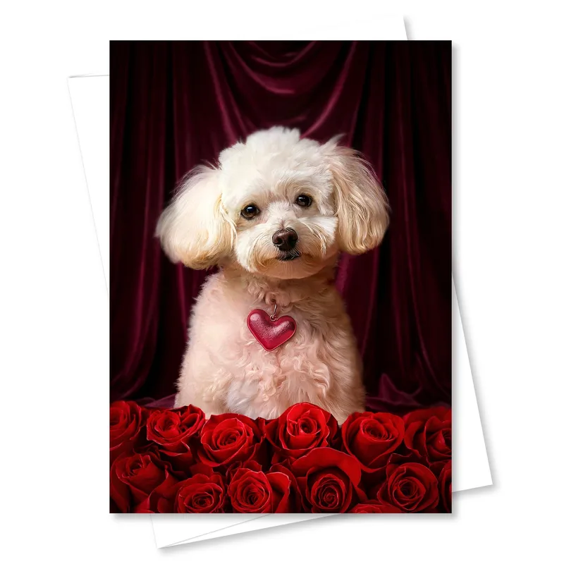 Poodle Red Roses Love Card for a Fluffy Romantic Gesture
