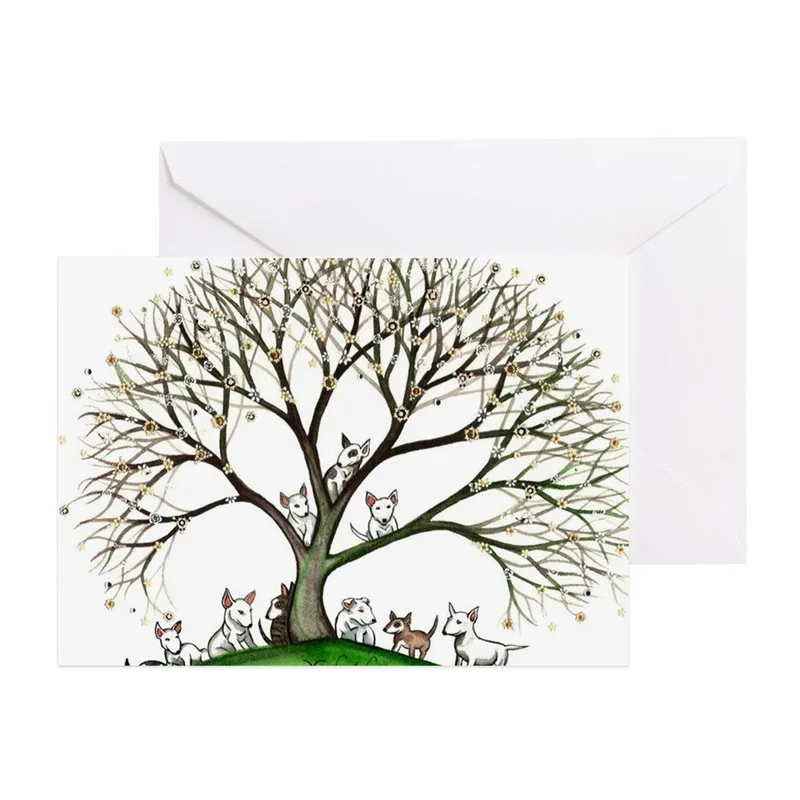 Bare Tree with Animals Card: Bull Terrier Gatherings
