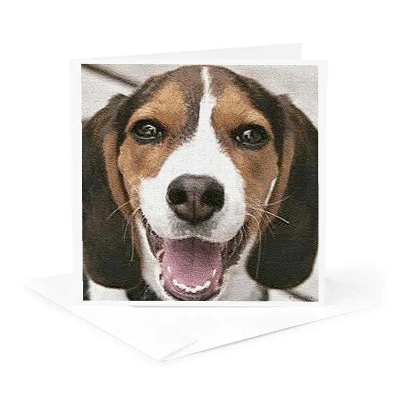 Beagle Face Open Mouth Card: A Textured Close-Up of a Happy Dog