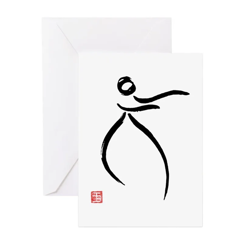 Black Ink Tai Chi Card: A Minimalist Brush Stroke Figure
