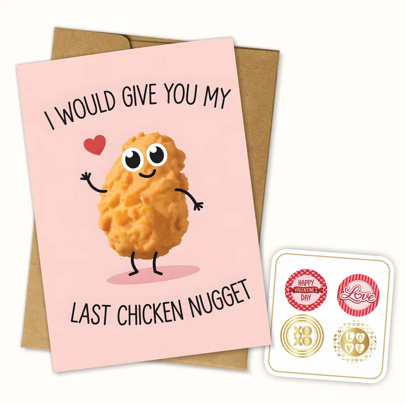 Nugget Character Pink Love Card features a smiling chicken