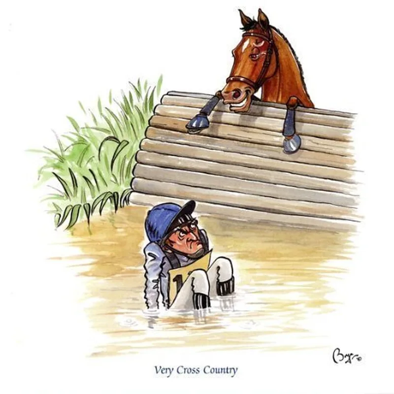 Horse and Rider Pond Card features a rider splashing