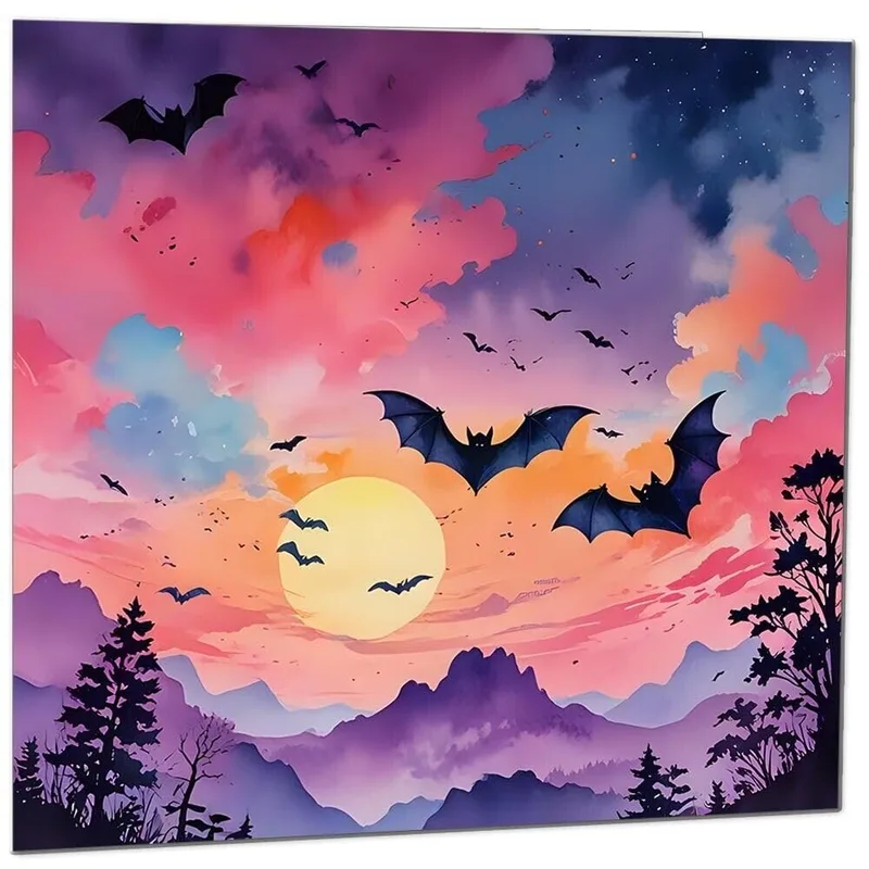 Purple Sky Bats Silhouette Card – Greeting Card in natural