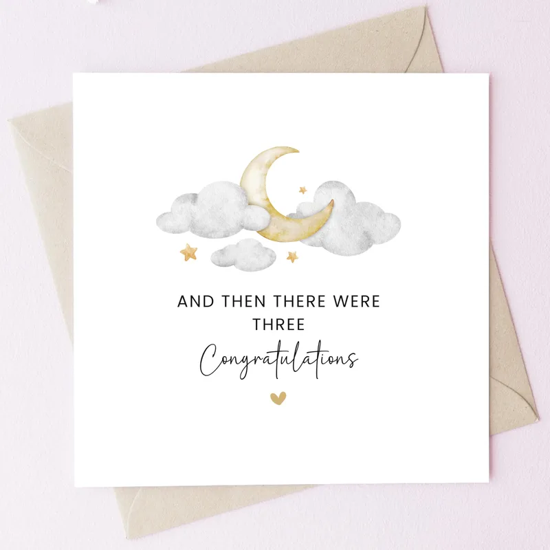 Crescent Moon Clouds New Baby Card for Growing Families