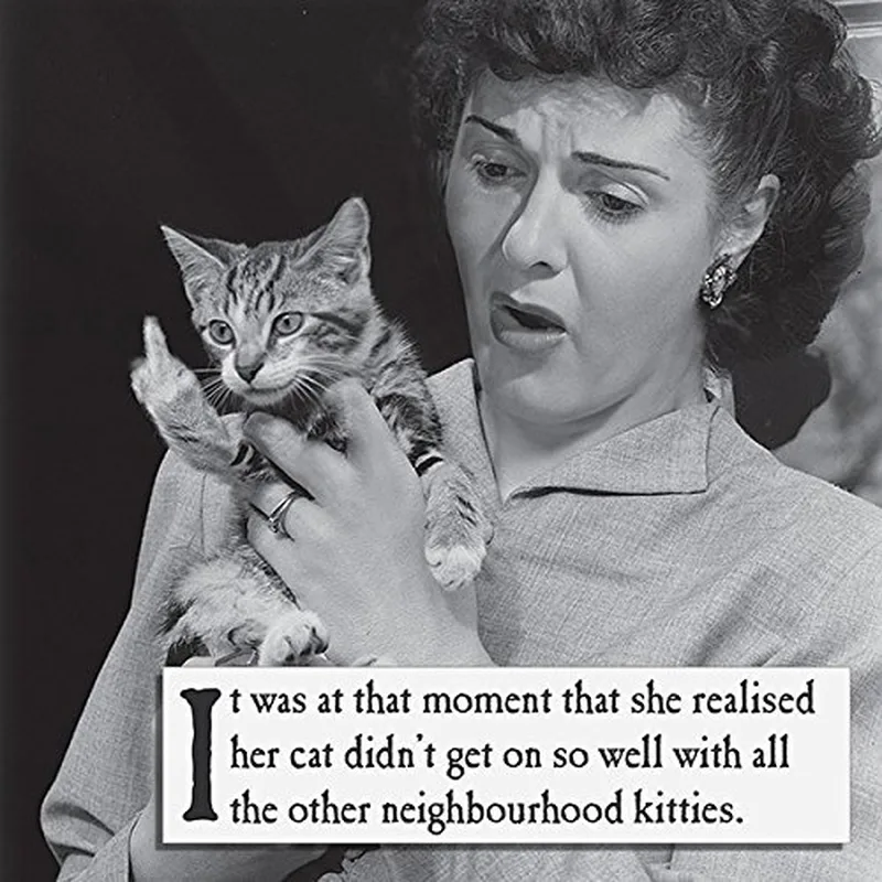 Black White Woman Cat Card: A Vintage Greeting for Feline Fans
