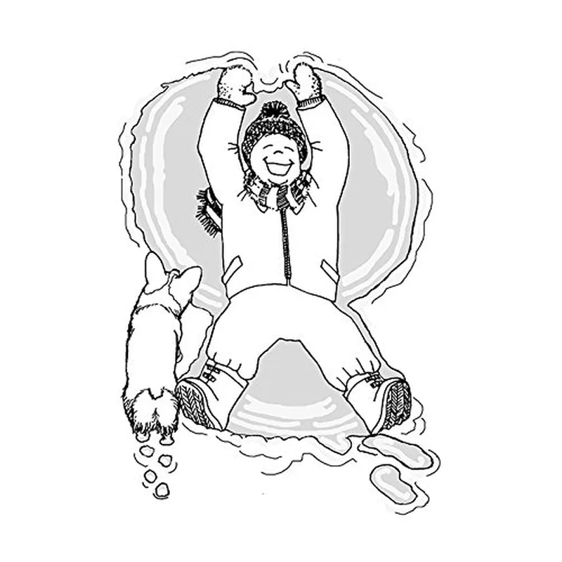 Corgi Snow Angels Sketch Card for Winter Fun Lovers