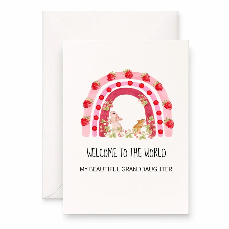 Strawberry Rainbow Card New Baby Card for Granddaughter Welcome