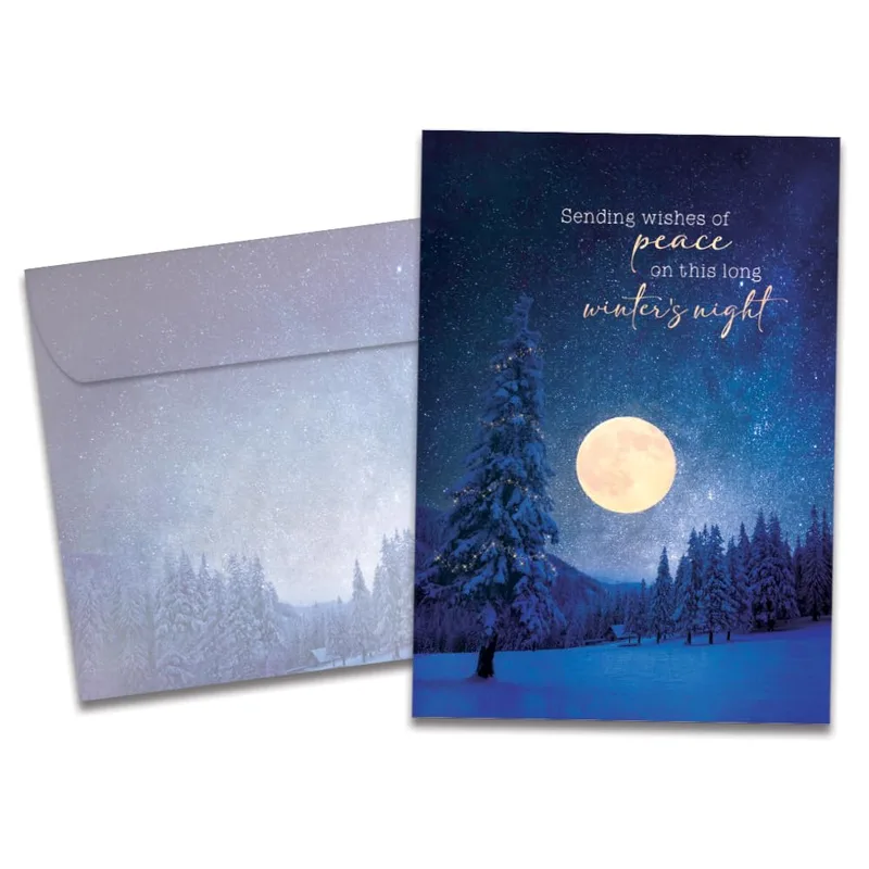 Moonlit Winter Night Trees Card offers a serene snowy
