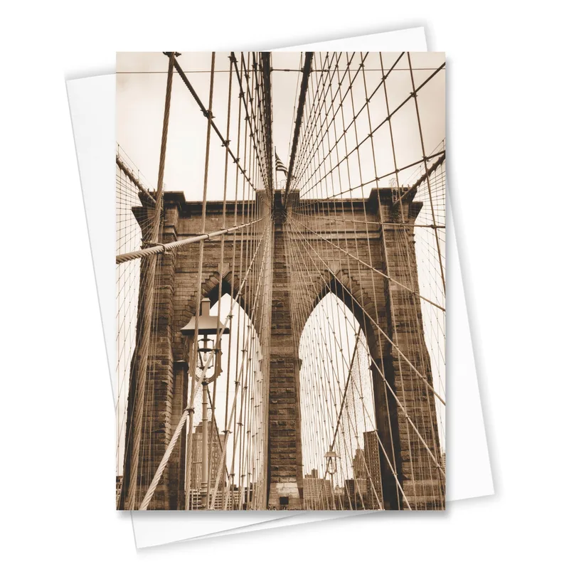 Sepia Brooklyn Bridge Photo Card: Vintage Architecture Greeting