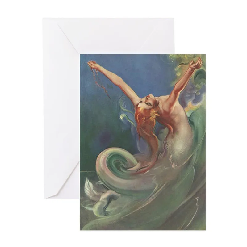 Vintage Mermaid Art Nouveau Card – Greeting Card in natural
