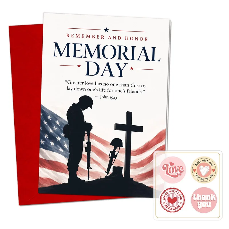 Soldier Silhouette American Flag Card Memorial Day Tribute Design