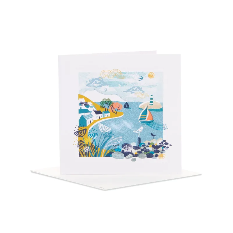 Seaside Harbour Scene Card: A Coastal Illustration for Friends
