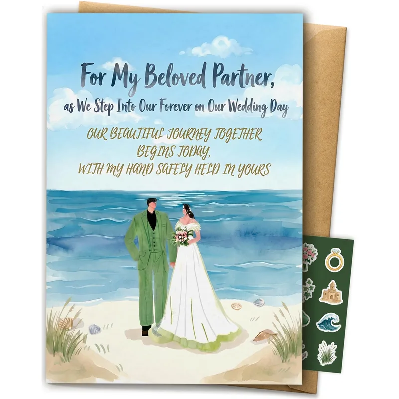 Beach Wedding Couple Watercolor Card for a Partner's Big Day