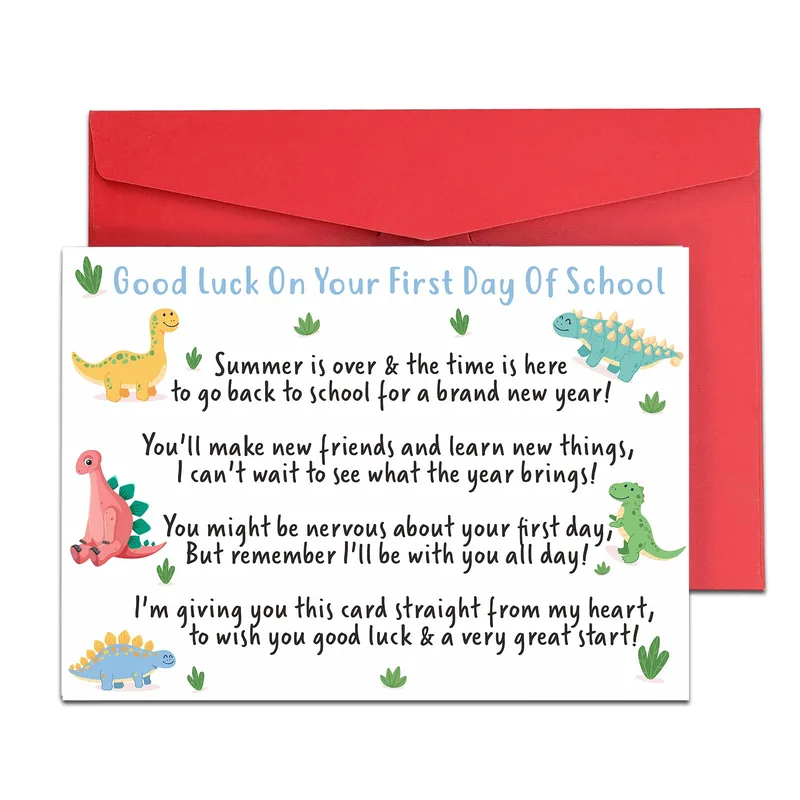 Back to School Good Luck Card Dinosaur Poem for First Day