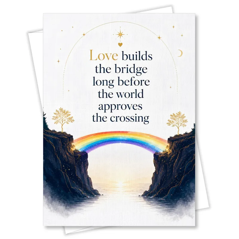 Over Cliffs Bridge Love Card: Rainbow Pride Greeting Design