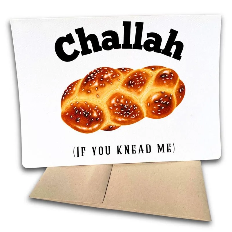 Golden Braided Challah Bread Card: A Funny Pun for Shabbos and Friends