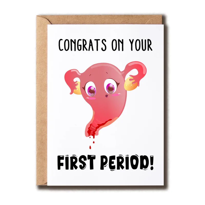 Pink Uterus Congratulations Card for First Period Milestones