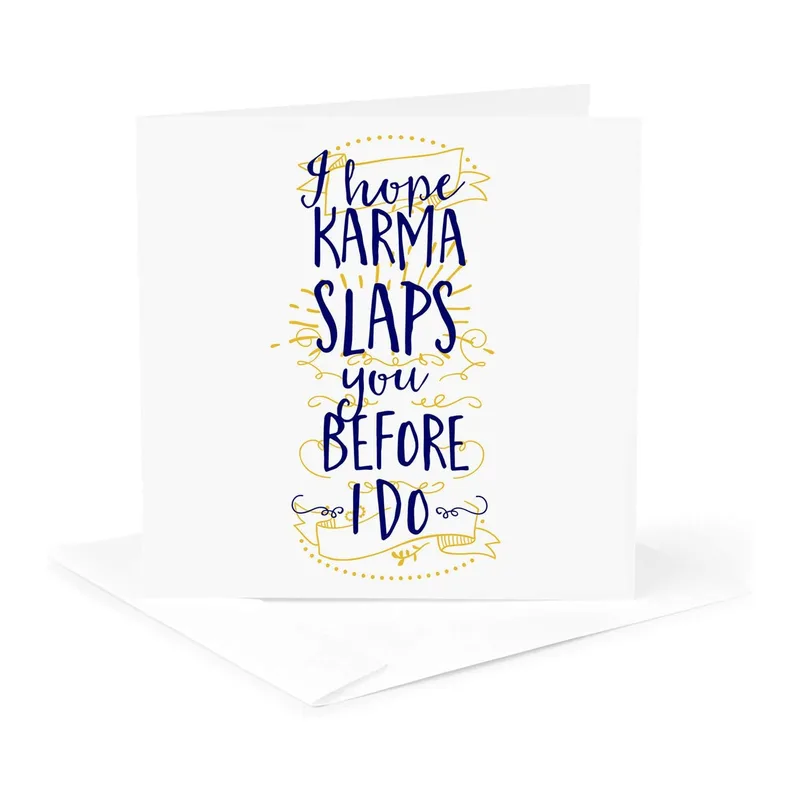 Gold Script Card Wedding Card: Karma Slaps Before I Do Design