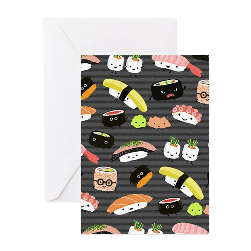 Kawaii Sushi Pattern Card: Cute Food Illustration for Gratitude