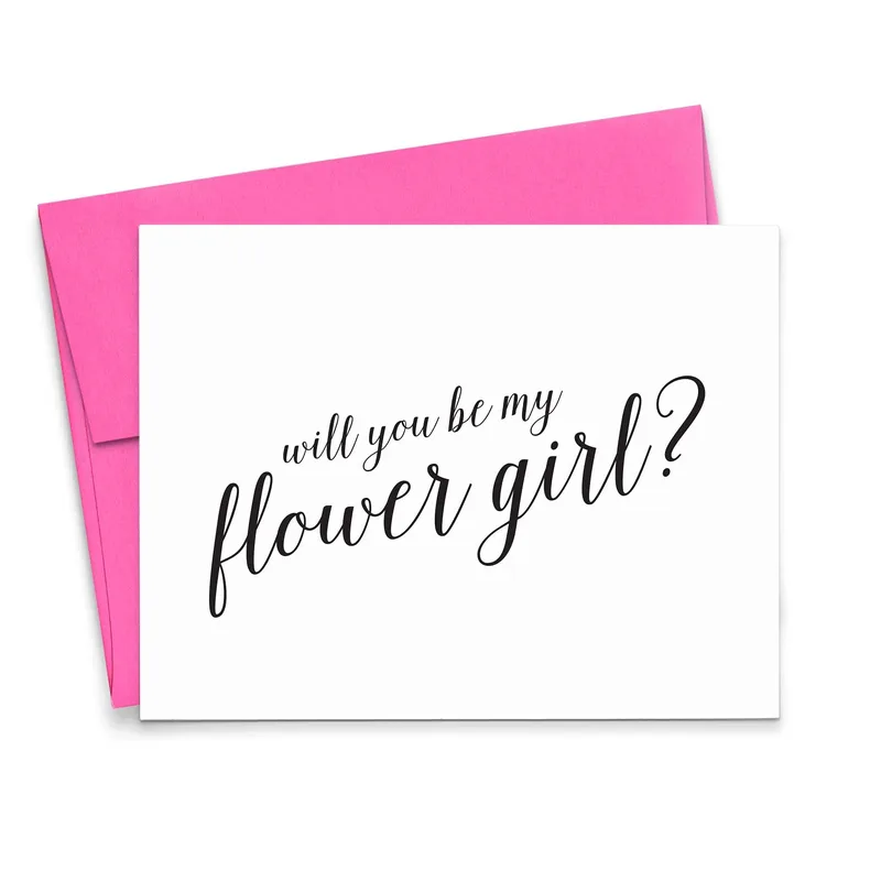 Pink Envelope Script Card: Will You Be My Flower Girl Proposal