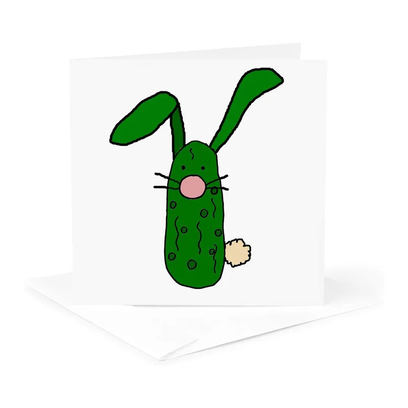 Green Pickle Bunny Cartoon Card for Funny Thank You Moments