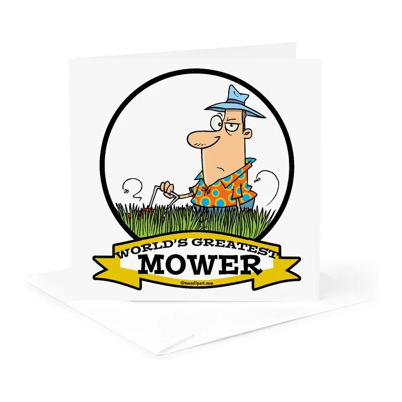 Cartoon Man Lawn Mower Card for the World's Greatest Mower