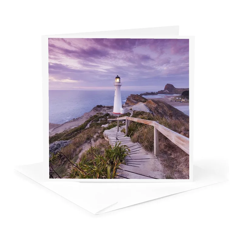 Lighthouse Purple Sunset Photo Card: Castlepoint Lighthouse Greeting