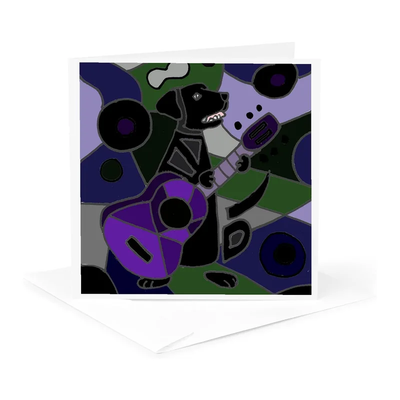 Abstract Dog Guitar Art Card: A Rocking Black Lab Design