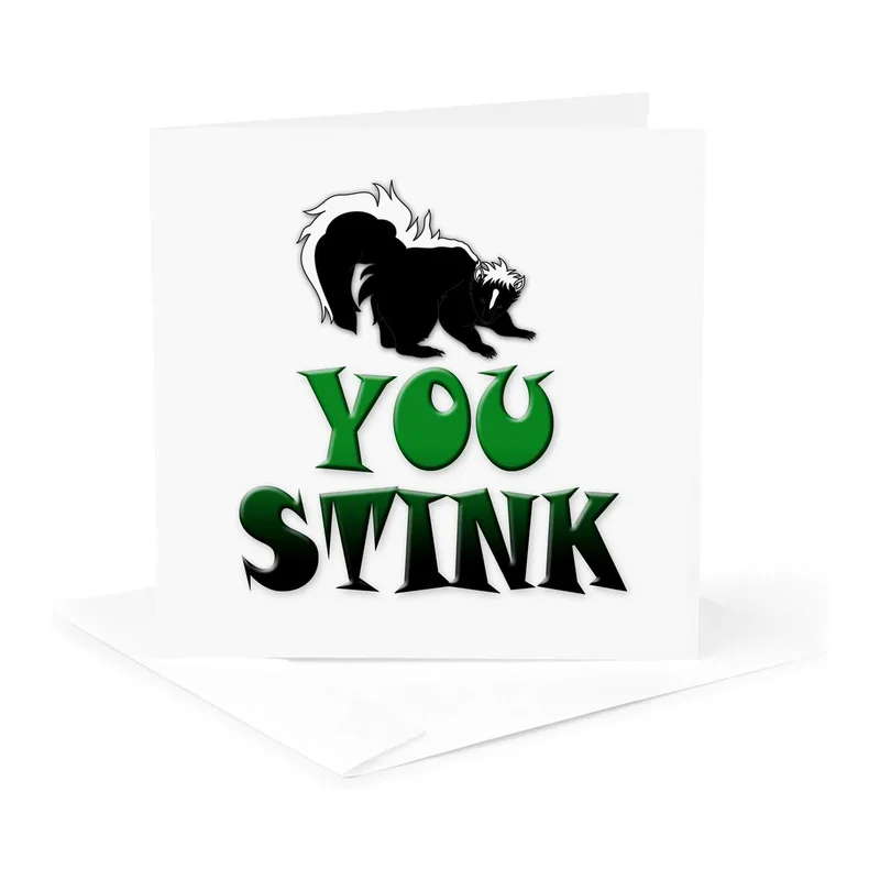 Green Skunk Illustration Card: You Stink Funny Greeting Design