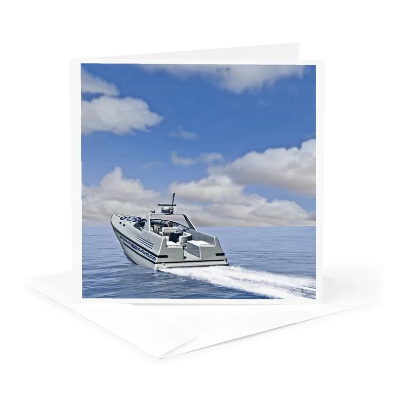 Speedboat Racing Across Water Card – Greeting Card in natural