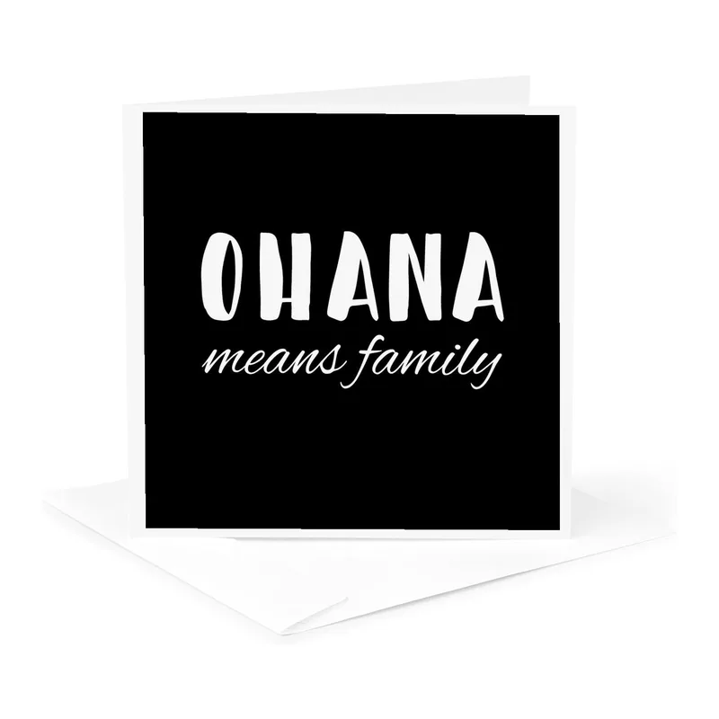 Black White Typography Card Celebrates Ohana Means Family