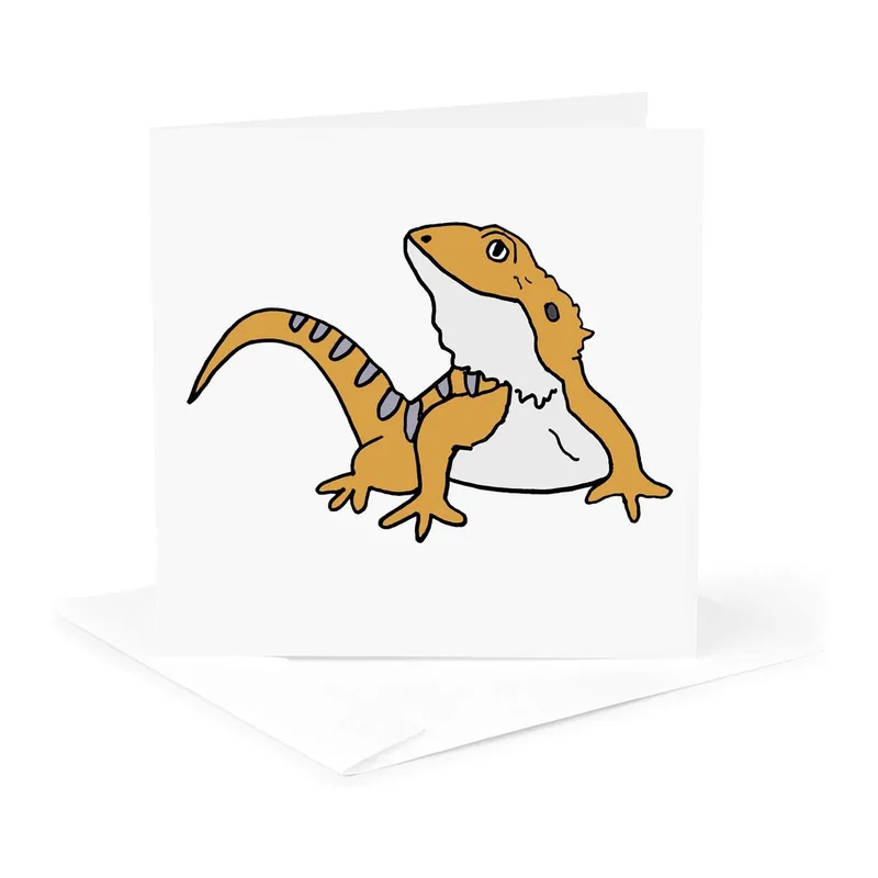 Orange Bearded Dragon Cartoon Card for Reptile Enthusiasts
