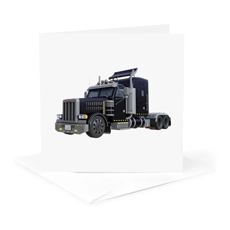 Black Semi Truck Photo Card: A Detailed Illustration of a Heavy Hauler