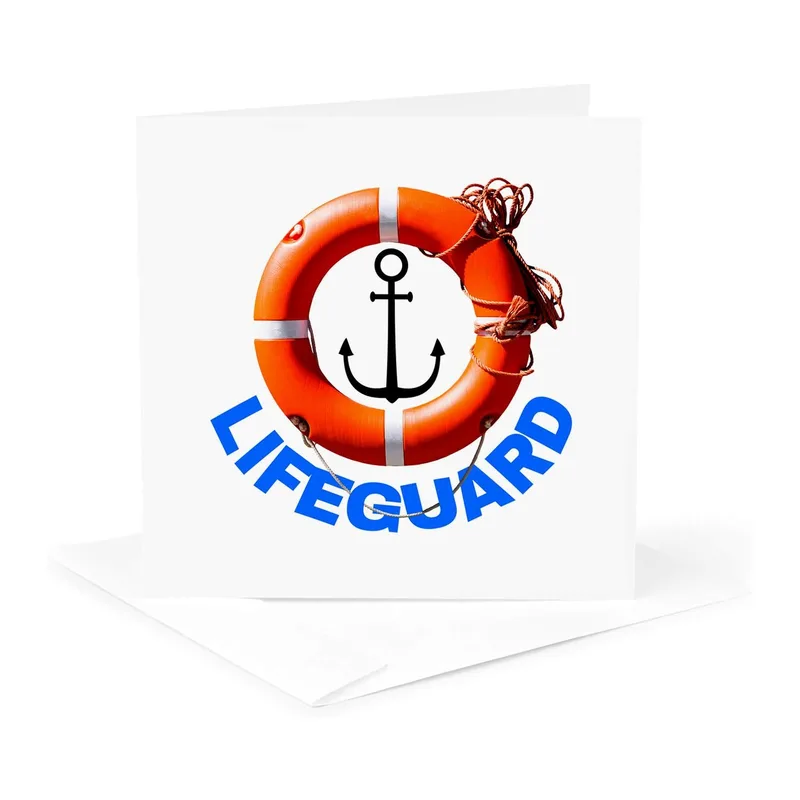 Orange Life Buoy Anchor Card: Lifeguard Greeting Card Design