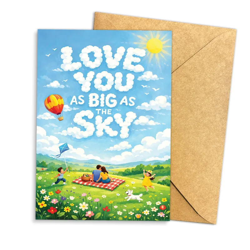 Sky Meadow Picnic Love Card: A Whimsical Sky Declaration