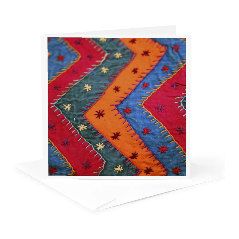 Orange Blue Zigzag Textile Card – Greeting Card in natural