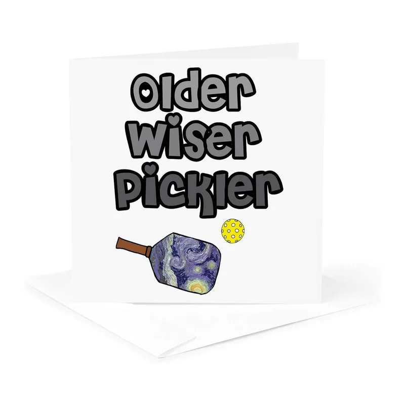 Pickleball Paddle Globe Card: Older Wiser Pickler Art Design