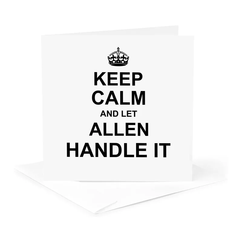 Black Text Crown Icon Card: Allen Handle It Design